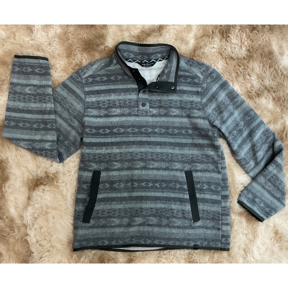 Alpine Design Mens Grey Southwestern Geometric Snap Mock Neck Pullover Medium